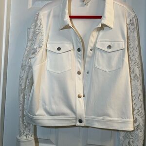 👗Cato White Jacket with Lace Sleeves xlarge